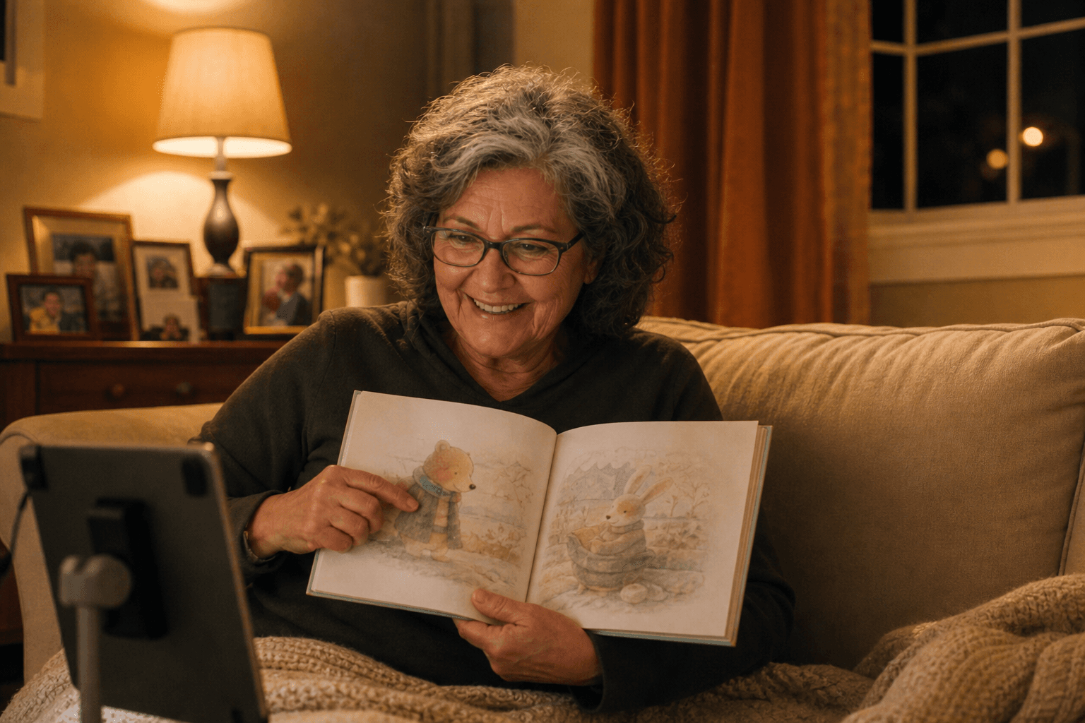 Reading Bedtime Stories to Grandchildren Over Video Call